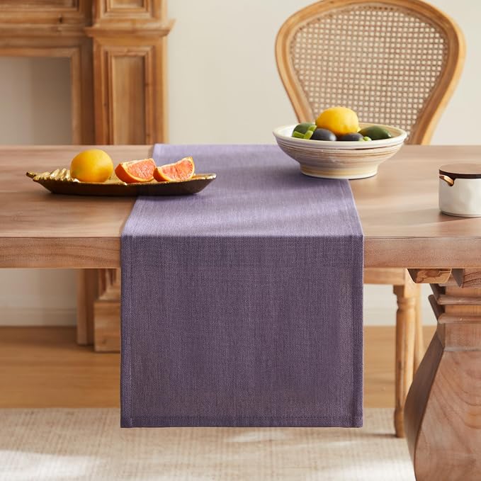 ZeeMart Rustic Cotton Linen Table Runner, 13x60 Inches Purple | Farmhouse Style Linen Table Runners 60 Inches Long, Washable Kitchen Dining Table Decoration for Home Party Decor