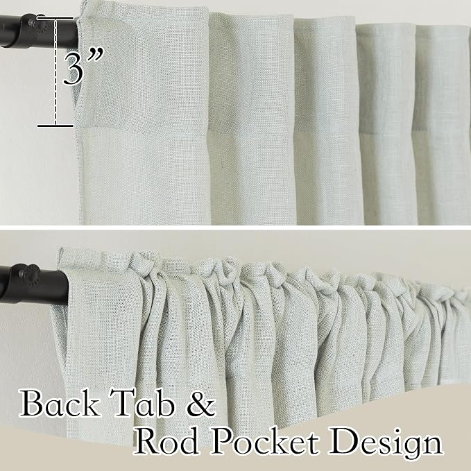 RYB HOME Linen Semi Sheer Curtains 63 inch Length for Living Room Office | Light Filtering,Glare Reducing,Privacy Protection,Breathable,Study Room Nursery,Back Tab,W52 x L63,Sage Green,2 Panels