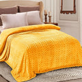 Whale Flotilla Flannel Fleece Bed Blanket Queen Size, Lemon Yellow | Lightweight Breathable Soft Bedspread, Plush Fluffy Coverlet Chevron Design Decorative Blanket for All Season, 90x90 Inch