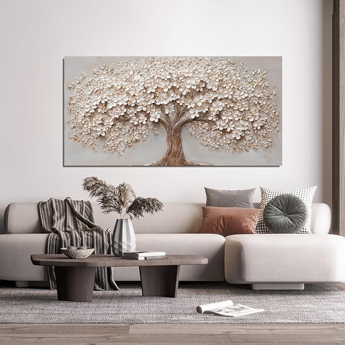 Canvas Wall Art Decor Prints Botanical Wall Art Pictures for Living Room Canvas Art Wall Decor Tree of Life Wall Art Decor Modern Large White Wall Art Prints Artwork for Walls Bedroom Office Decor 24" X 48"