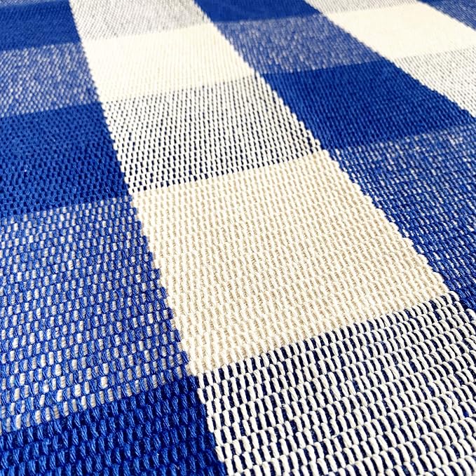LEVINIS Farmhouse Doormats 51.2''x23.6''- Cotton Hand-Woven Blue Buffalo Plaid Outdoor Rug/Kitchen Rugs/Bathroom Rug/Laundry Room Rug, Front Porch Décor