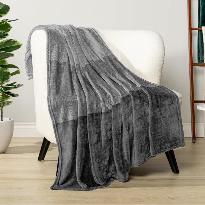 PAVILIA Gray Ombre Fleece Throw Blanket for Couch Sofa Bed, 50x60