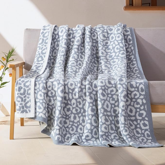 Elegant Comfort Premium Animal Print Leopard Reversible Throw Blanket - Ultra Soft and Lightweight, Luxury Knitted Breathable Fleece for Couch, Bed, Sofa- Warm Velvet Fluffy Throw, 50 x 70 Inch, Gray