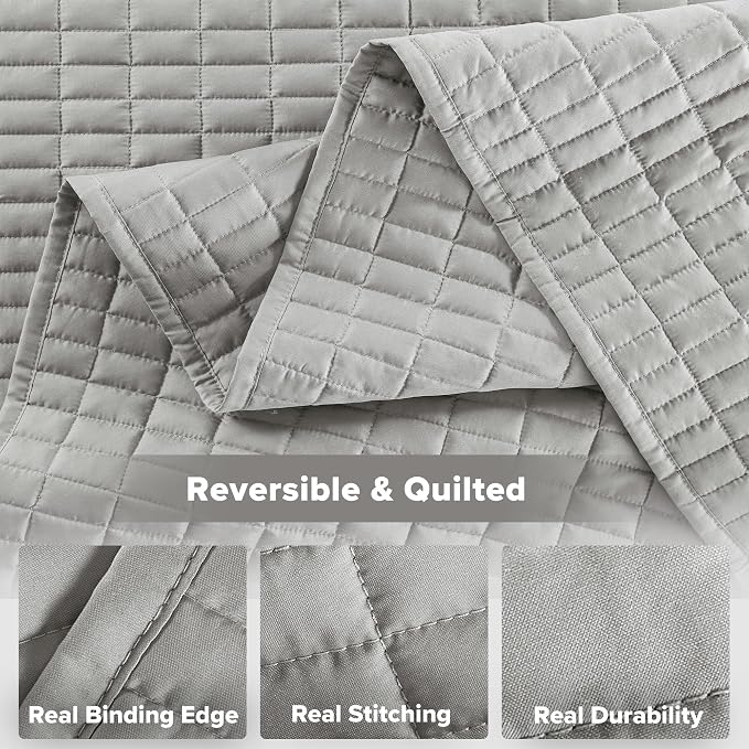 Comfort Spaces - CS14-0060 Kienna Quilt Coverlet Bedspread Ultra Soft Hypoallergenic All Season Lightweight Filling Stitched Bedding Set, King 104"x90", Gray 2 Piece | Soft Cozy Lightweight Summer Coverlet Cal King, Quilted Bedspreads Extra Layer, Mode...