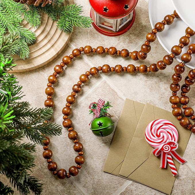 Yinder 2 Pcs/ 14.4 Feet Christmas Wooden Beads Garland, Coffee