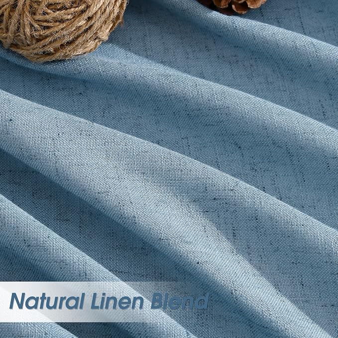 Linen Curtains 96 Inches Long for Living Room Back Tab Semi Sheer Floor to Ceiling 8ft Light Filtering Curtain Boho Farmhouse Decor Window Drapes for Bedroom 52x96 2 Panels Blue