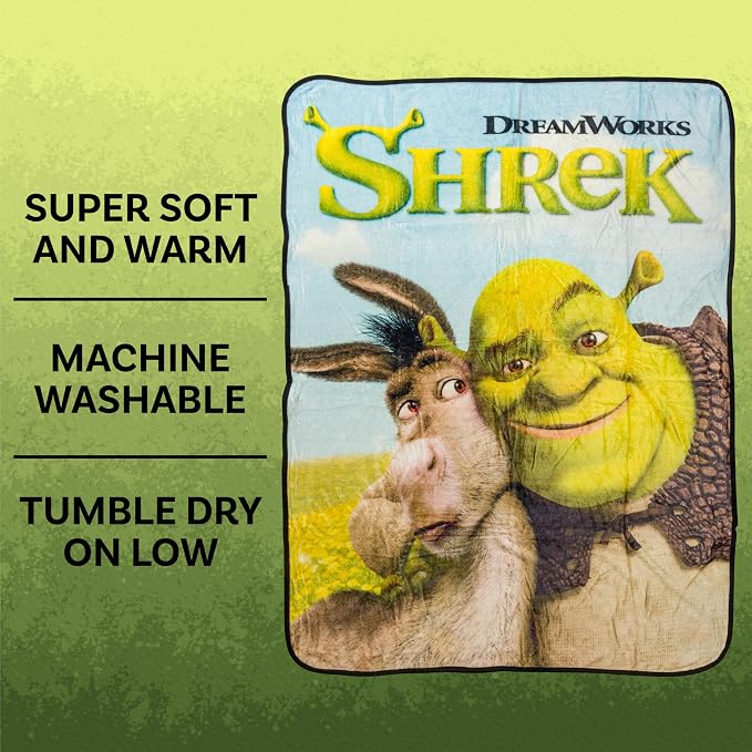 Silver Buffalo Shrek and Donkey Hugging, Fleece Throw Blanket, 45x60in | Soft and Cozy, 250 GSM