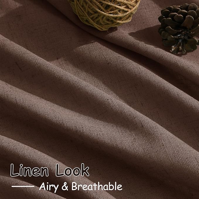 Mocha Mousse Curtains 90 Inch Length 2 Panel Set Back Tab Rod Pocket Linen Boho Semi Sheer Light Filtering Neutral Farmhouse Decor for Living Room and Bedroom 52x90