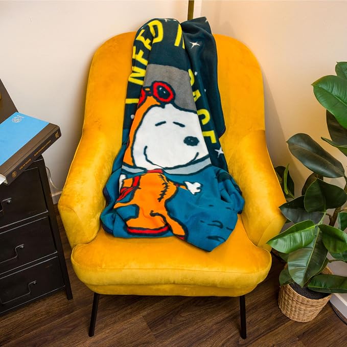 Silver Buffalo Peanuts Snoopy Astronaut, Fleece Throw Blanket, 45x60in | I Need My Space, Outer Space, Moon, Soft and Cozy, 180 GSM