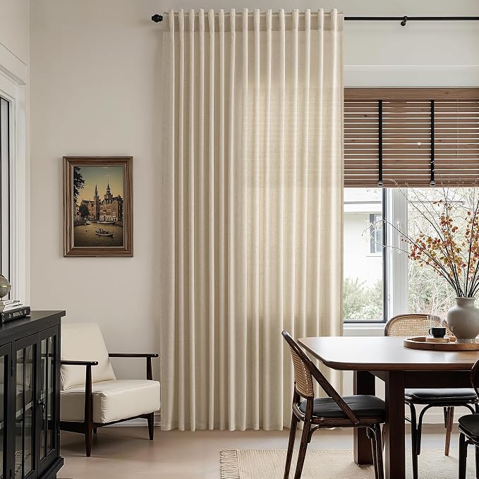 Taupe Burlywood Linen 144 Inch Curtains for Living Room Light Filtering Semi Sheer Curtain Back Tab Rustic Modern Farmhouse Decor Drapes Floor to Ceiling High Window for Bedroom 52x144, 2 Panels