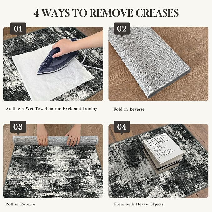 Lansny Abstract Washable Entryway Rug 2x3 Area Rug Small Non Slip Door Mat | Charcoal Black;Thin Printed Faux Wool Kitchen Rugs;Indoor Front Door Rug;Entry Rug;Throw Rugs for Foyer,Entrance;Floor Carpet