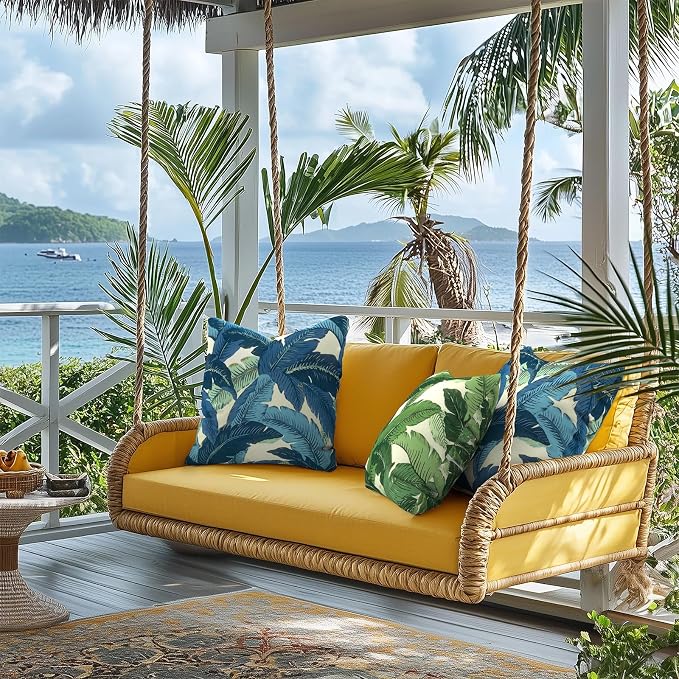 Outdoor Throw Pillow Covers 18”x18”, Decorative Pillow Covers for Patio Furniture, Modern Cushion Cases for Garden Couch Home Sofa Bed Office Chair, Pack of 2, Swaying Palms Green