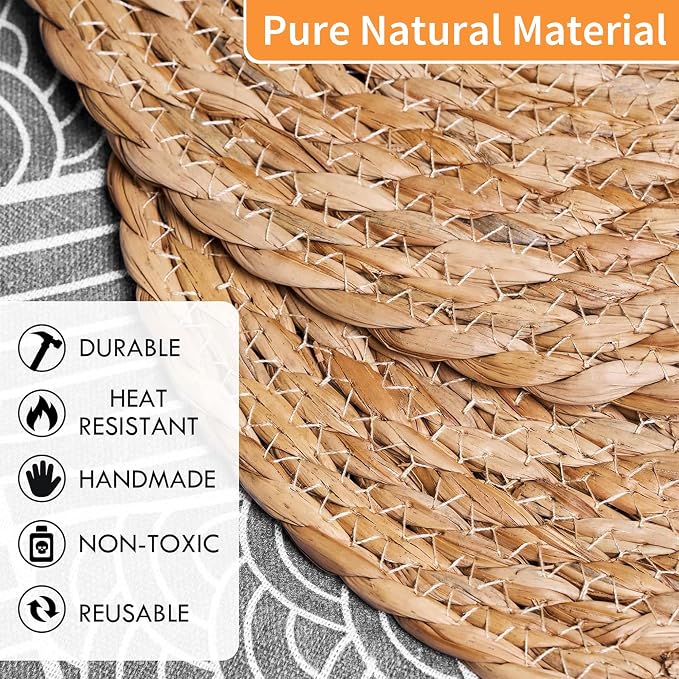 13.5'' Round Woven Placemats Set of 10, Boho Rattan Chargers for Dinner Plates, Round Rattan Placemats,for Dining Table,Wedding, Farmhouse,Outdoor and Christmas