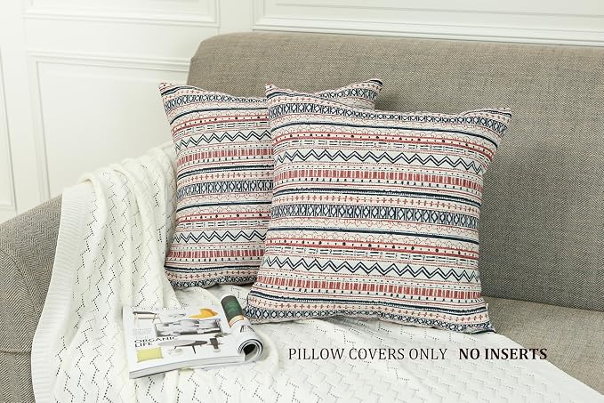 Mika Home Pack of 2 Throw Pillow Covers, Striped 18x18 Inches, Navy Pink | Cushion Cases for Sofa Couch, Bohemian Striped Geometric Pattern