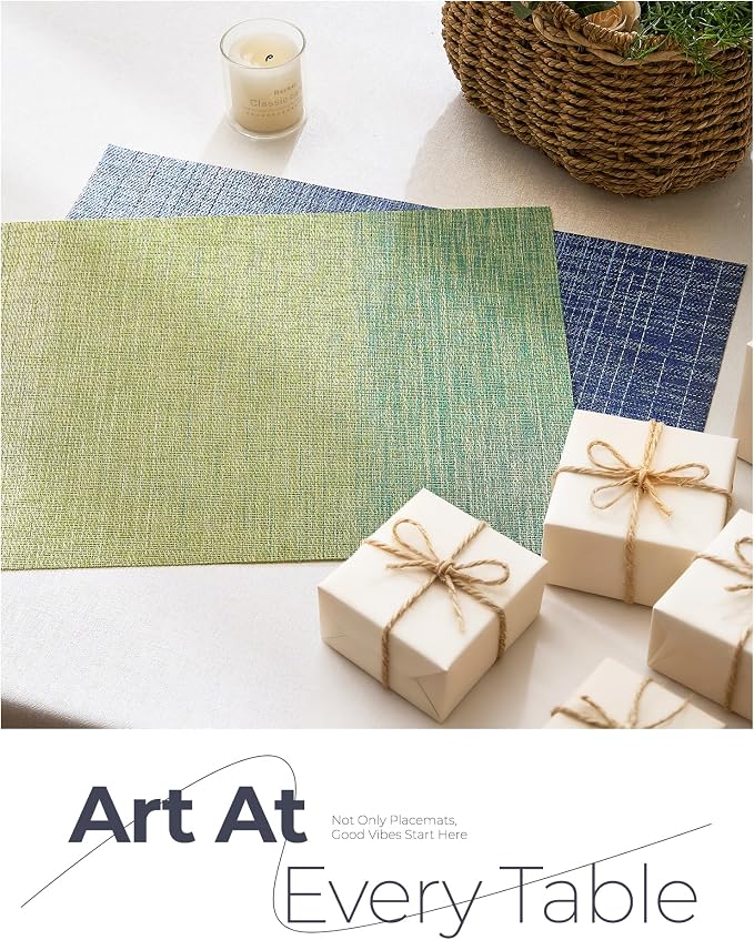 Leetaltree Gradient Blue Woven Placemats Set of 8 - Heat Resistant Non-Slip Place mats for Dining Table, Washable Durable PVC Vinyl Woven Table Mats(Gradient Blue, 8)