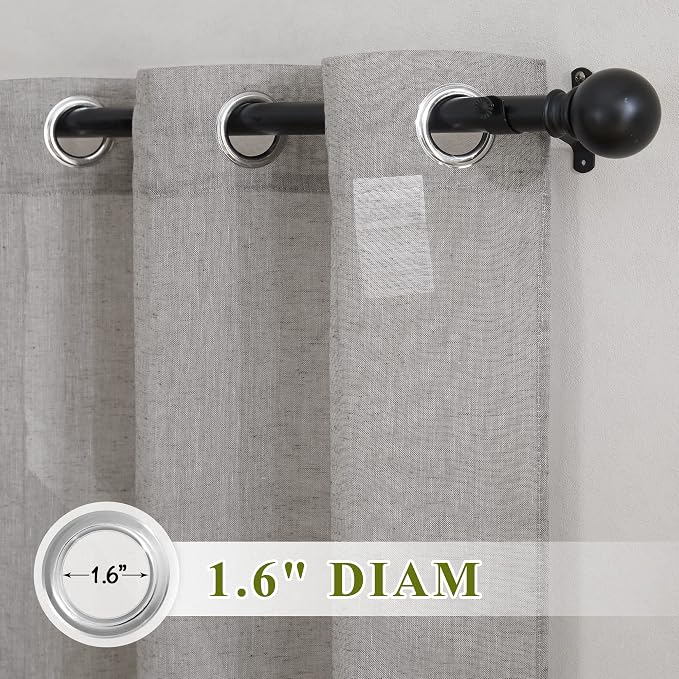 NICETOWN Charcoal Grey Living Room Curtains 84 inch Long, Grommet Linen Blend Semi-Sheer Window Drapes Privacy with Light Filtering for Bedroom/Cottage, W36 x L84, 1 Pair