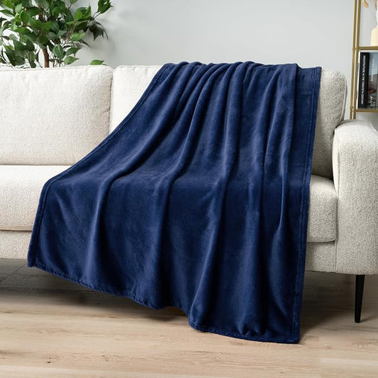 PAVILIA Navy Blue Fleece Throw Blanket for Couch Twin Size, Dark Blue Super Soft Fuzzy Flannel Throw for Sofa, Luxury Plush Microfiber Blanket Twin Bed, Home Decorative Velvet Gift Blanket, 60x80