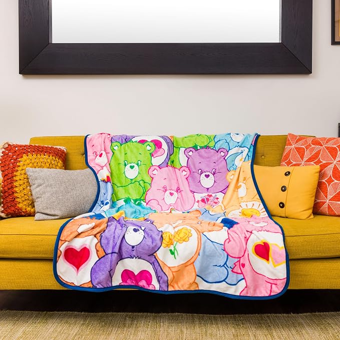 Silver Buffalo Care Bears Featuring Tenderheart, Harmony, Good Luck, Bedtime, Love-A-Lot, Cheer, Share, Funshine, Grumpy, Wish, and Friend Bear 45” x 60” Fleece Throw, Soft and Cozy Blanket, 250 GSM