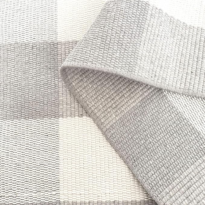 LEVINIS Grey Buffalo Check Rug 2' x 3' - Cotton Washable Hand-Woven Checkered Plaid Outdoor Rug for Front Porch Entry Way Kitchen Bathroom Bedroom Door Mat