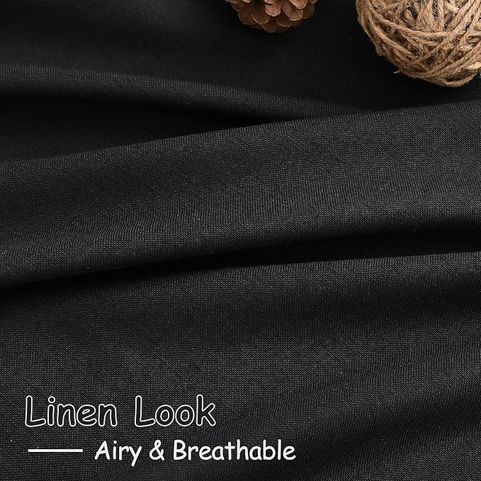 Black Linen Textured 96 Inch Curtains 2 Panel Set Back Tab Rod Pocket Sheer Light Filtering Boho Room Decor Aesthetic Curtains Burlap Look Curtain Drapes for Living Room Bedroom 8Ft 40x96 Inches