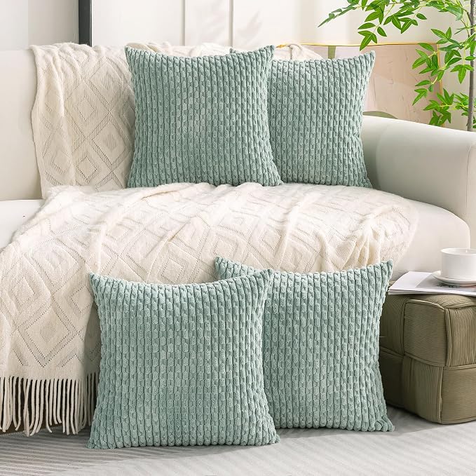Set of 4 Aqua Decorative Throw Pillow Covers 26x26 Inch Corduroy Pillow Covers for Bed Couch Sofa Living Room Soft Square Cushion Cases