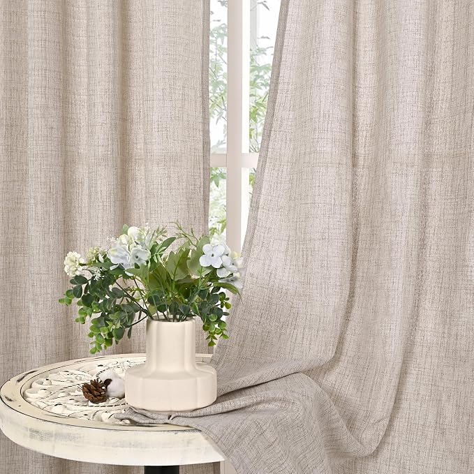 YoungsTex 38 Inch Wide Linen Curtains for Small Living Room Window 84 Inch Length Natural Linen Textured Drapes with Bronze Grommet Light Filtering for Bedroom, 2 Panels