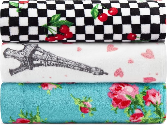 Betsey Johnson - Oversized Throw Blanket 50x70, Ultra-Soft Plush Bedding for Couch or Bed, Cozy & Lightweight, Soft Blanket with Cherry Checker Print (Red)