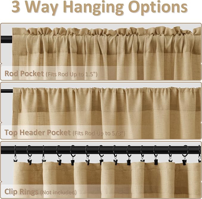 Gold Yellow Linen Curtains 108 Inches Long 2 Panel Set Rod Pocket Semi Sheer Dining Room Cozy Bedroom Decor Cotton Look Country Rustic Farmhouse Boho Curtains 52x108