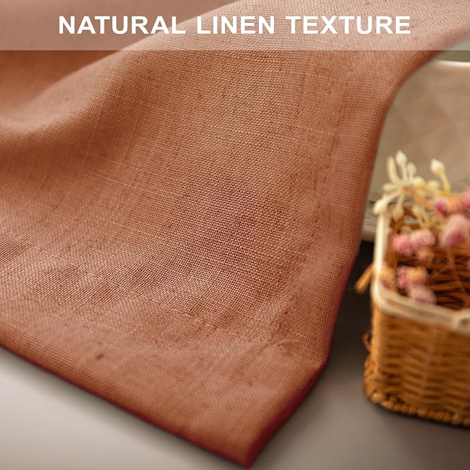 Pitalk Boho Curtains for Bedroom 2 Panels Rust Terracotta Colored Rod Pocket Back Tab Door Curtains Linen Sheer Bohemian Curtain for Living Room Ceiling to Floor Length Extra Wide 52 x 96 Inch Long