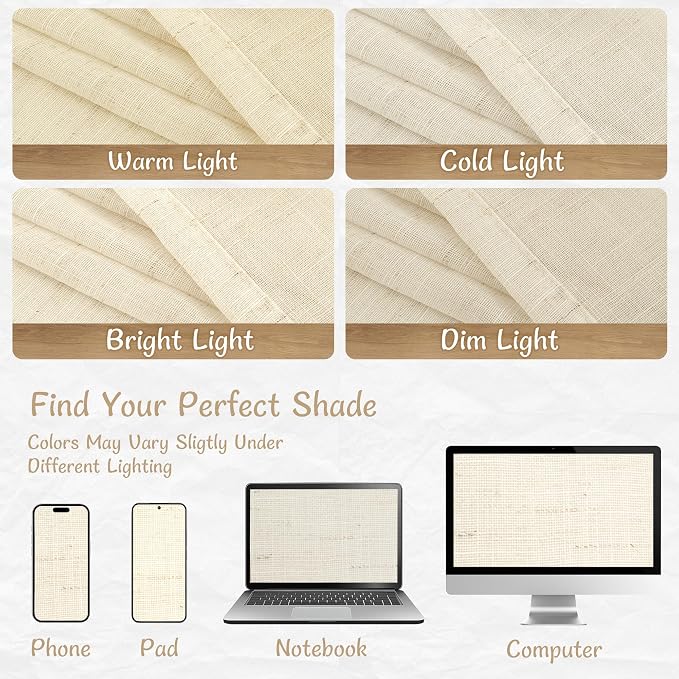 Light Filtering Linen Curtains 84 inches Long for Bedroom, Linen | Semi Sheer Panels, Living Room Curtains, Back Tab Rod Pocket, Burlap, Drapes for Farmhouse, 2 Panels, 52 x 84 Inch