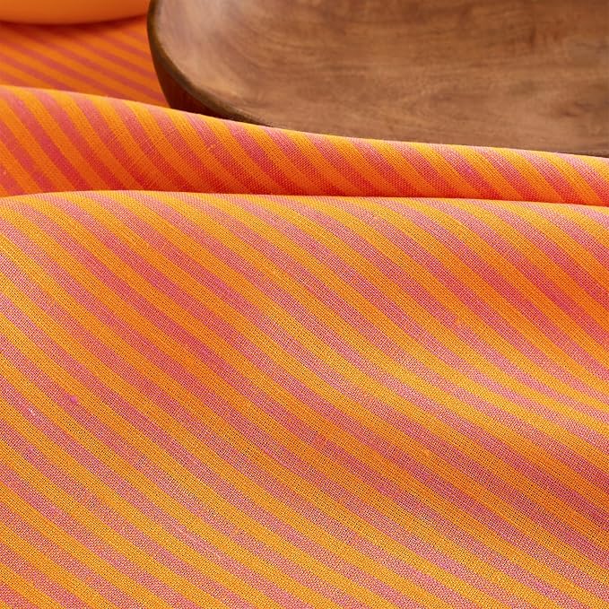Solino Home 100% Linen Table Runner, 14 x 90 in, Pink and Orange Striped | Narrow Stripe, dresses up dining tables for everyday meals, woven stripe, European flax fibres, soft, OEKO-TEX Certified