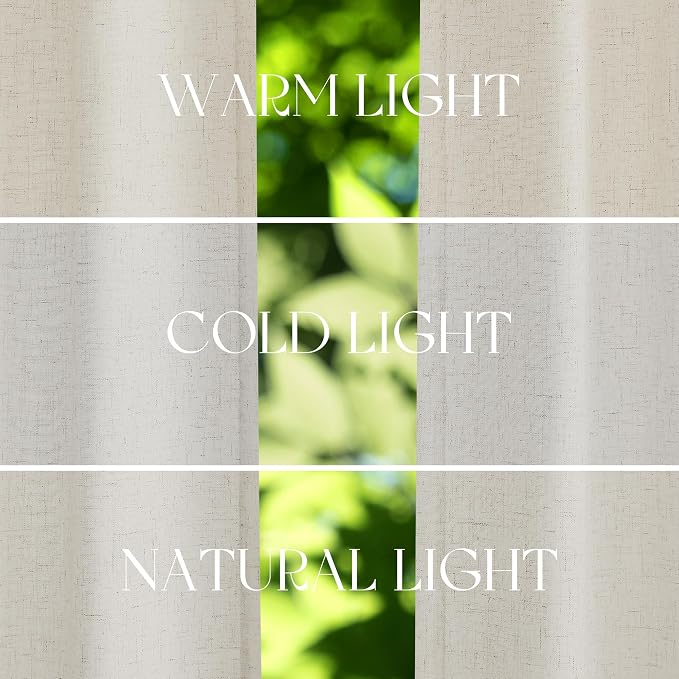 Jowels Natural Linen Curtains 126 Inch Long 2 Panels for Living Room | Ivory Light Filtering Sheer Curtain,Back Tab Pocket Pleated Look,Modern Farmhouse Textured Privacy Drapes for Bedroom Window