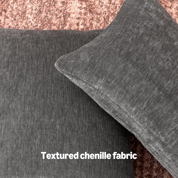 Amazon Basics Chenille Throw Pillow Covers, Home Decor Cushion Cover for Bedroom Living Room Couch Bed, 18" W × 18" L, Dark Gray