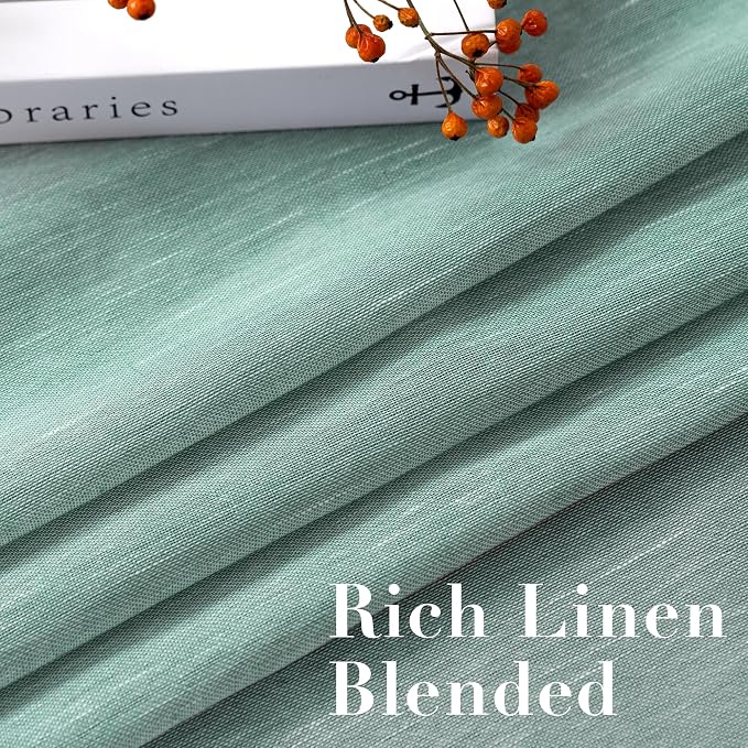 H.VERSAILTEX Linen Curtains Nickel Grommet Natural Linen Semi-Sheer Curtains 2 Panels Privacy Added Premium Soft Rich Material Drapes for Bedroom/Livingroom - 52x63 - Inch - Sea Mist