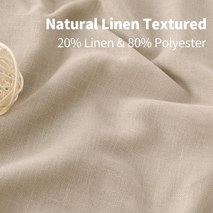 YoungsTex Tan Linen Semi Sheer Curtains 63 Inch Length for Living Room, Light Filtering Drapes with Grommet Lightweight for Bedroom Farmhouse, 2 Panels, 52 X 63 Inch