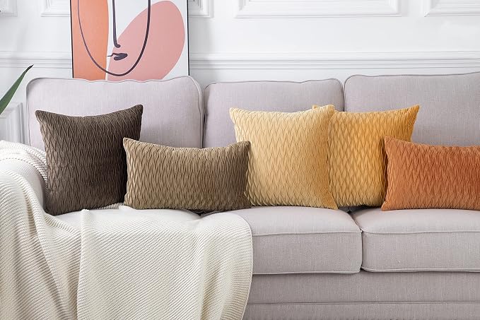 MADIZZ Set of 2 Super Soft Velvet Decorative Throw Pillow Covers 20x20 inch Orange Square with Texture Luxury Style Cushion Case Pillow Shell for Sofa Bedroom