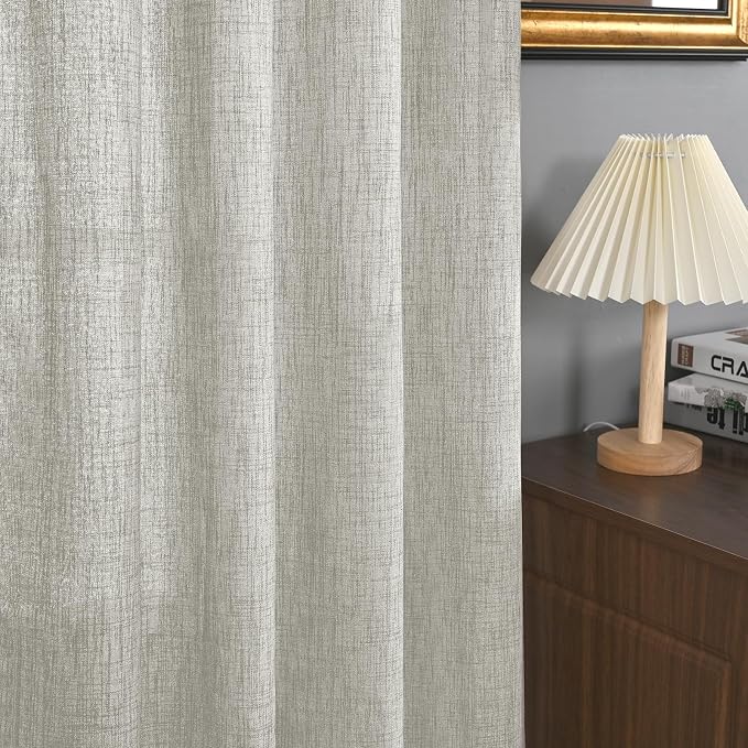 YoungsTex Linen Curtains 54 Inch Length Light Grey Textured Curtains with Bronze Grommet Light Filtering Drapes for Living Room Bedroom, 52 x 54 Inch, 2 Panels