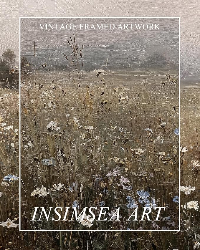 InSimSea Extra Large Framed Vintage Wall Art,Retro Wildflower Field,20x40In | Living Room Country Farmhouse Decor, Spring Landscape Canvas Prints, Scenery Long Pictures for Bedroom Above of Bed