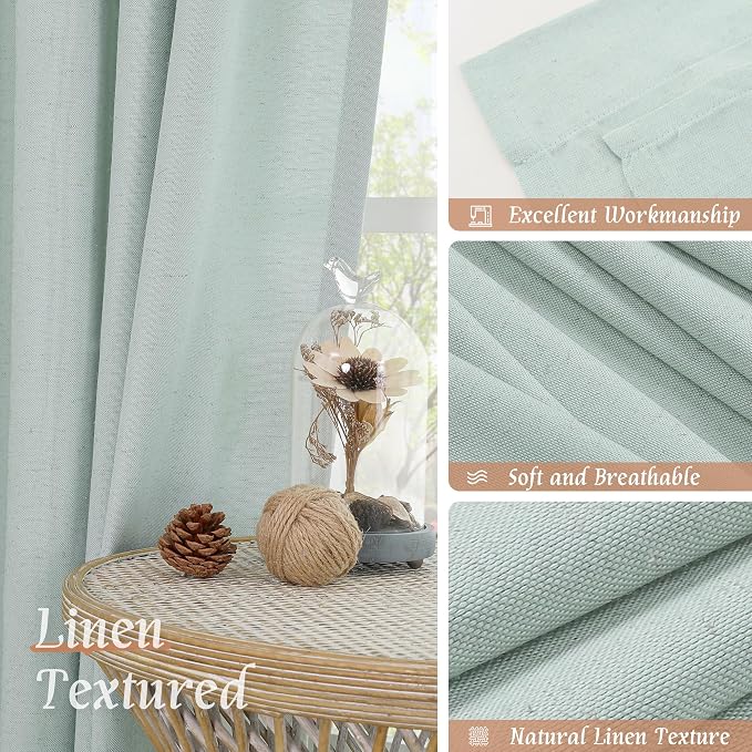 Light Blue Linen Curtains 72 inch Length for Living Room, 2 Panels | Linen Textured, Light Filtering Drapes, Semi Sheer, Boho, Neutral, Curtains for Farmhouse, Bedroom, Rod Pocket, 52 x 72 Inch