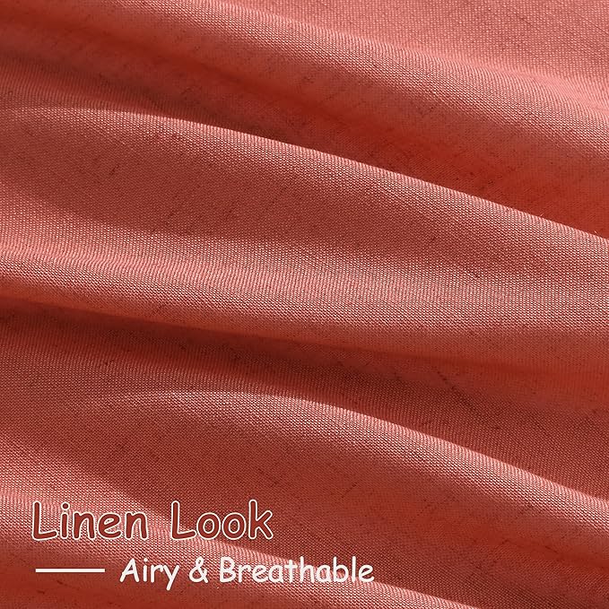 Coral Linen Curtains 108 Inches Long 2 Panels Set Back Tab Loop Pocket Light Filtering Semi Sheer Boho Large Window Decor Extra Long Drapes for High Ceiling Living Room 52x108