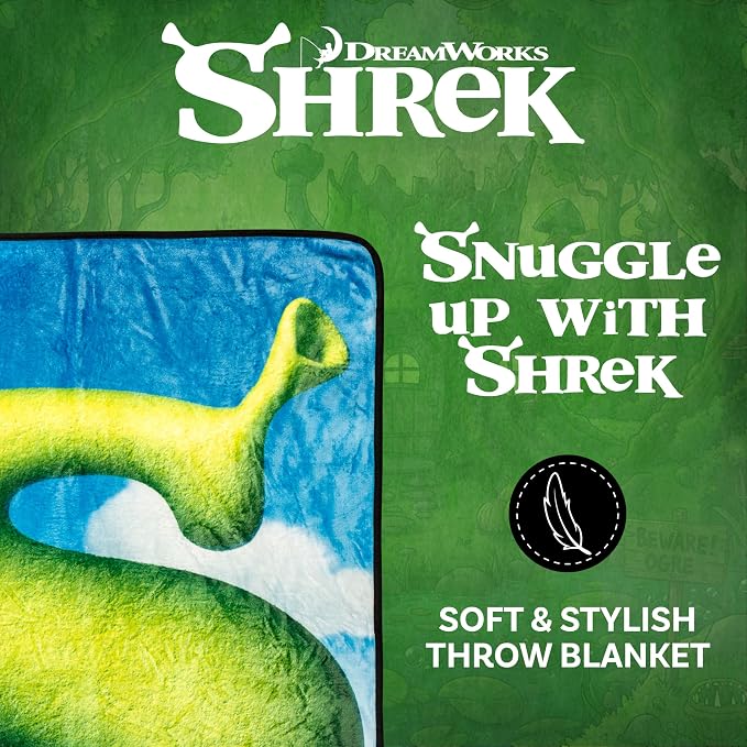 Silver Buffalo Shrek Movie Poster Donkey, Fleece Throw Blanket, 45x60in | Princess Fiona, Lord Farquaad, Soft and Cozy, 250 GSM