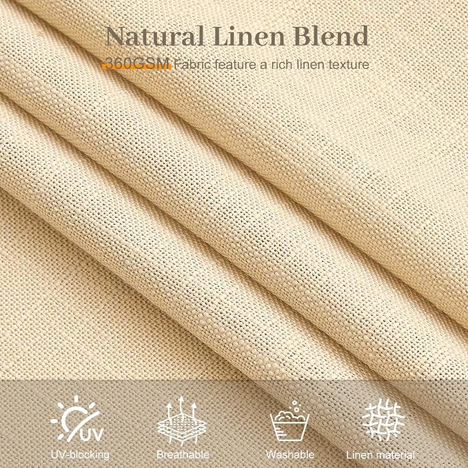 Pinch Pleated Linen Blend Sheer Curtains Light Filtering for Living Room | Semi Sheer, Pinch Pleat, with Hook Rings, Non See Through, Memory Shape, Cottage Core, 2 Panels, Sand Beige, W40xL96