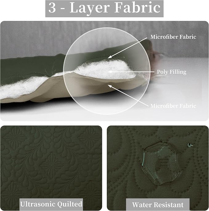 Easy-Going Reversible Quilt Set Twin, Bedspread with 1 Shams | Olive leaf-Army Green/Beige, Lightweight Microfiber Bed Comforter, 1 Quilt + 1 Pillow Shams, All-Season Coverlets