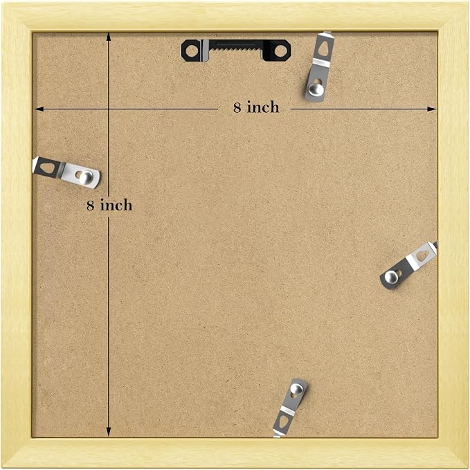 eletecpro Picture Frames Set of 9, 8x8 in, Acrylic Cover, Gold | Display Photo 4x4 with Mat or 8x8 without, Square Gallery Collage, Wall Mount, Minimalist Home Decor, Engineered Wood