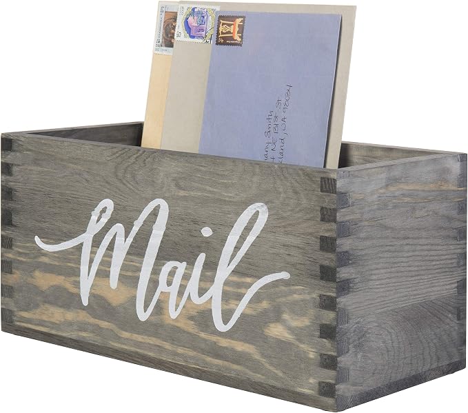 MyGift Vintage Gray Wood Mail Holder, Desktop Letter Organizer Bin
