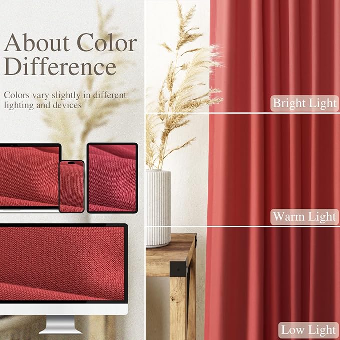 Christmas Red Linen Curtains 72 Inches Long for Living Room Light Filtering Semi Sheer Curtain Back Tab and Rod Pocket Vintage Rustic Luxury Home Decor Neutral Drapes for Bedroom 52x72, 2 Panels