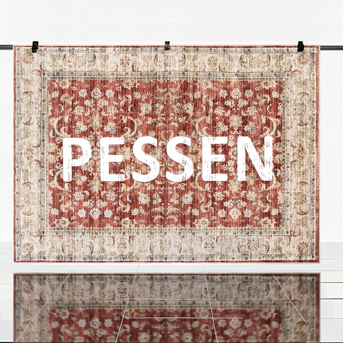 5x7 Washable Rug for Living Room, Non Slip Carpet for Bedroom | Soft faux wool, machine washable & stain resistant. Non-slip rubber backing, low pile. For living room, bedroom, office.Red.