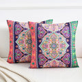 Ethnic Floral Pillow Covers 18x18 Set of 2 Boho Mandala Throw Pillows for Couch Vibrant Polyester Decorative Cushion Cases for Bedroom Living Room Patio Outdoor