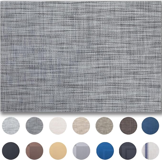 Placemats Set of 12 - Easy Clean Woven Vinyl Placemats for Dining Table, Indoor/Outdoor Place Mats, Washable PVC Table Mats（Dark Gray）