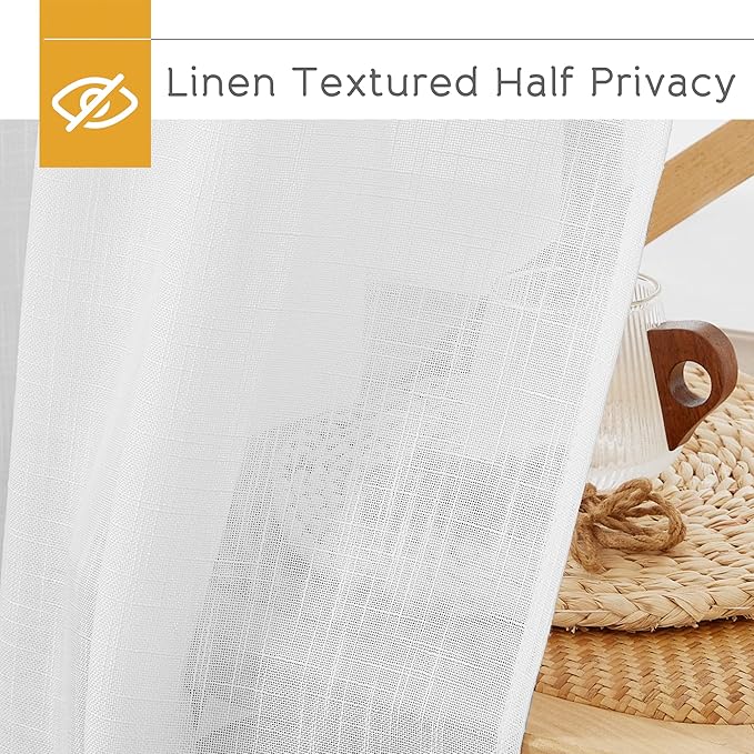 RYB HOME Long Semi Sheer Curtains 120 inches Long for Sliding Glass Door | Thick, Thick Woven Fabric, Durable Privacy Protection Drapes, for Living Room, White, W52 x L120, 1 Pair